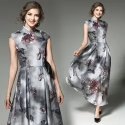 Весна фестиваль Новый женский стиль темперамент платье с органзы печати все платья онлайн