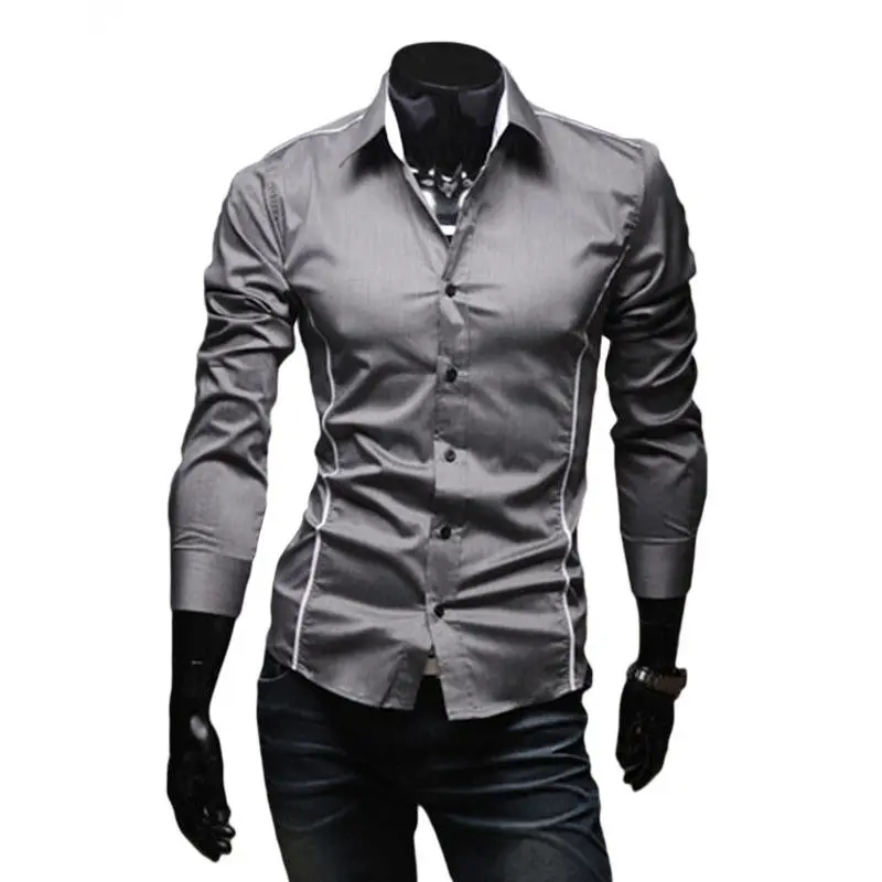 Осень 2018 г. бренд социальных приталенная Мужская рубашка с длинным рукавом повседневное черный мужская одежда рубашки для мальчиков и топы