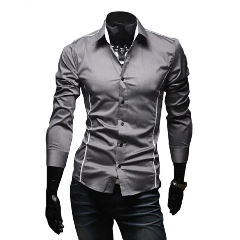 

2018 Autumn Brand Social Men Shirt Slim Fit Long Sleeve Casual Black Mens Dress Shirts &Tops Chemise Homme