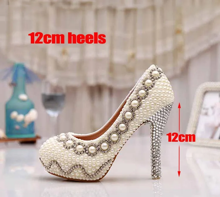 Белые свадебные туфли с жемчугом 13 см свадебные туфли на высоком каблуке со стразами пикантные туфли-лодочки для выпускного туфли большого размера цвета слоновой кости для подружки невесты