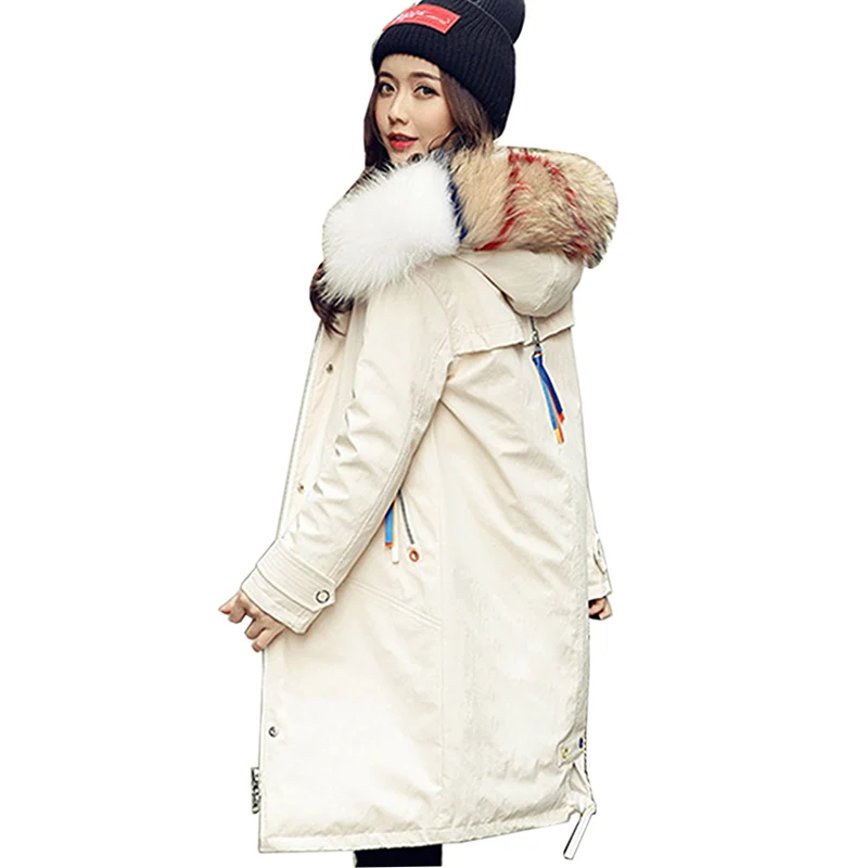 

Women Large Furs Long Warm Down Coat 2018 New Fashion 90% White Duck Down Parka Winter Jacket Women Coat Plus Size Female Jacket