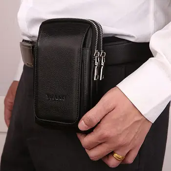 

Men Leather Waist Fanny Pack Horizontal Vertical Belt Bag Phone Pouch Travel Small Purse