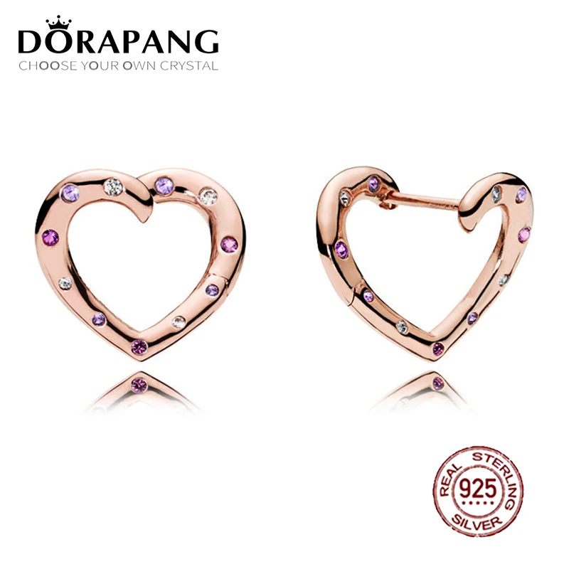 

NEW 100% 925 Sterling Silver Bright Hearts Earrings Rose Royal Purple & Lilac Crystals & Clear CZ Ear Studs DIY GIFT