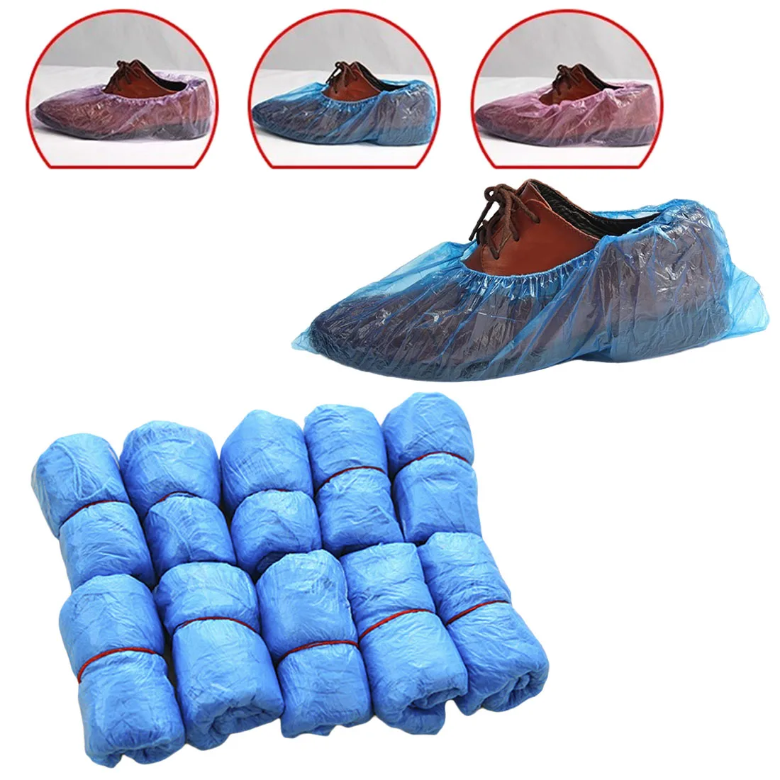 100Pcs Blue Household Waterproof Boot Covers Overshoes Rain Shoe Covers