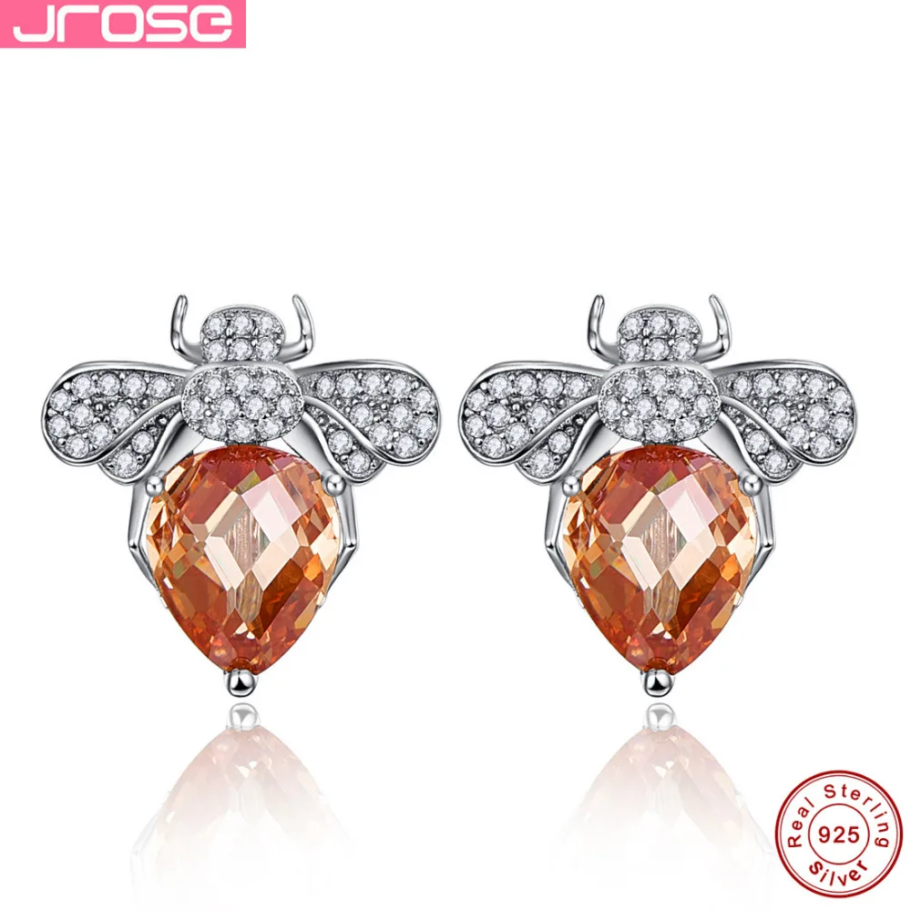

Jrose 100% authentic 925 standard sterling silver champagne bee earrings luxury party wedding earrings jewelry wholesale