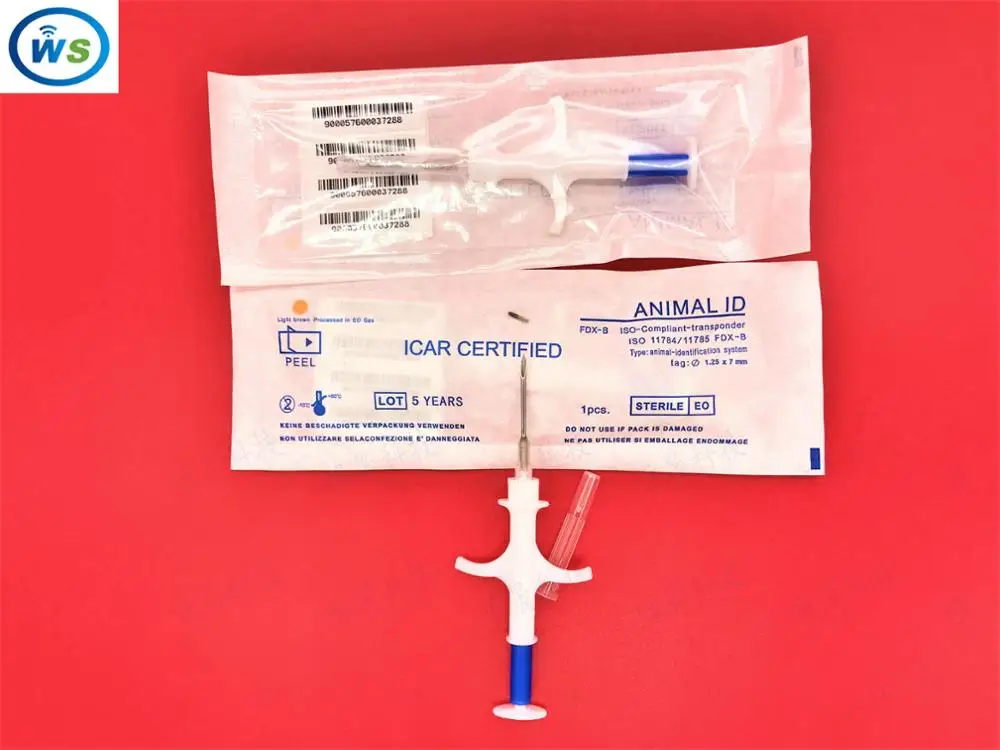 

1.25*7 FDX-B ISO11784/785 RFID 20pcs Id Injector Pet Glass Tag Microchip Syringe for animals Pig Cow Cattle Horse Dog Fish Sna