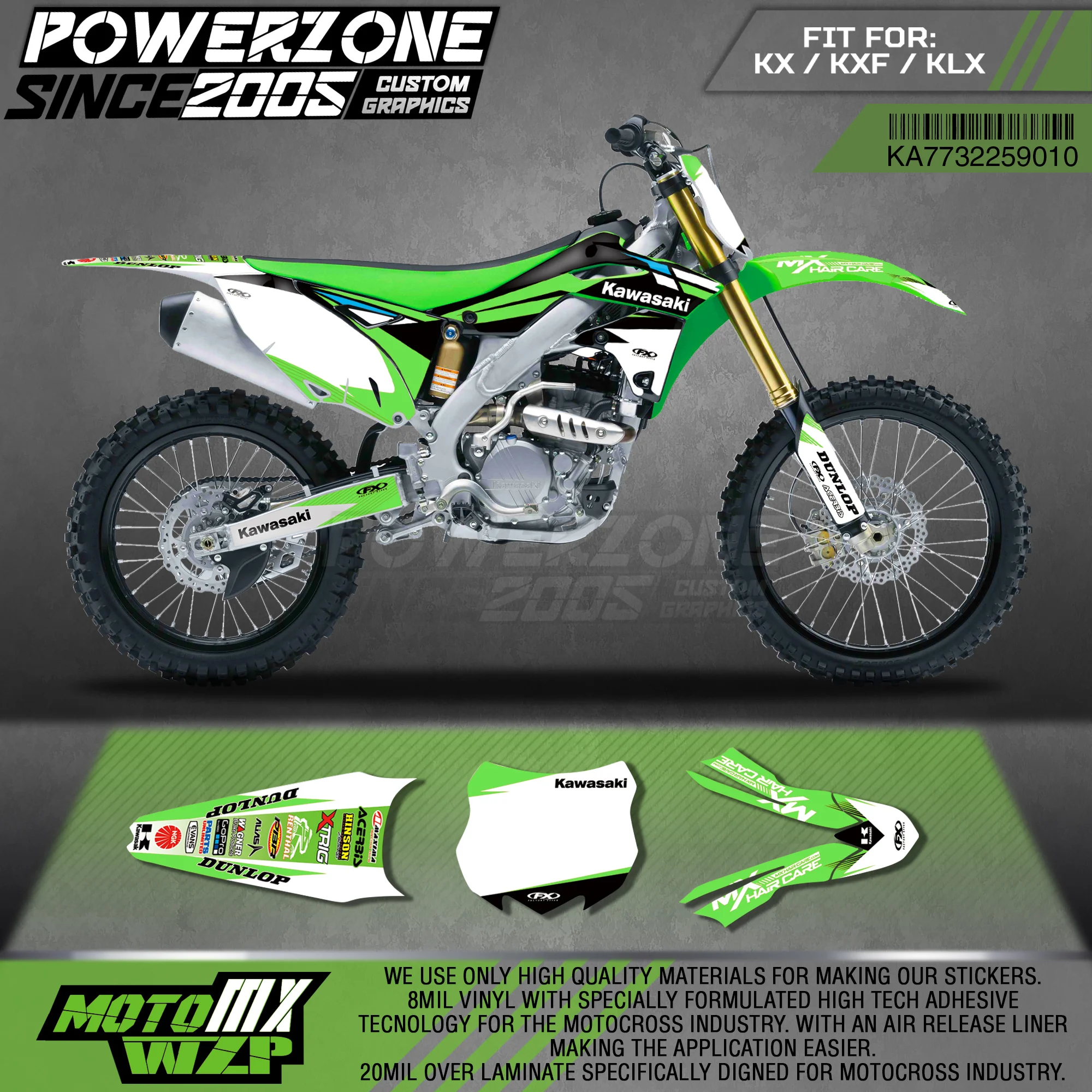 PowerZone Custom Team Graphics Backgrounds Decals 3M Stickers Kit For Kawasaki KX250F 2013- 010