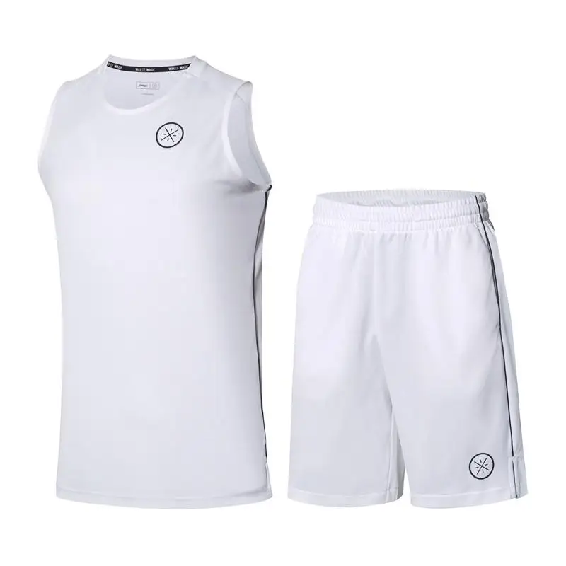 Li-Ning мужская баскетбольная форма для соревнований, костюм из полиэстера, сухой дышащий жилет+ шорты, подкладка, спортивные комплекты AATP017 CAMJ19 - Цвет: Белый