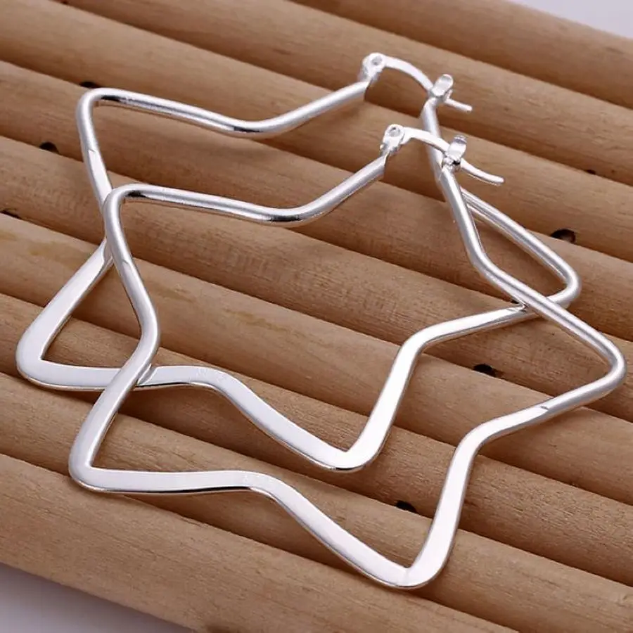 

hot sale lovely nice fashion silver color classic hollow big star Earring Jewelry for party gifts women lady free shipping E151