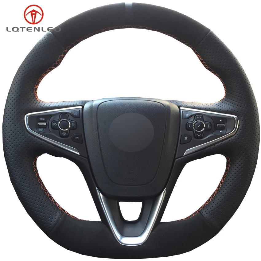 

LQTENLEO Black Genuine Leather Suede Car Steering Wheel Cover For Opel Insignia GrandSport 2014-2018 Buick Regal GS 2014-2016
