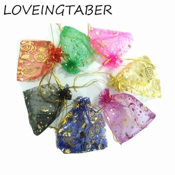 

Wholesale 200pcs/lot 11.5cm * 9.5cm Mixed Color Organza Gift Pouch Bags Jewelry Star Moon Flower Pattern Drawstring Pouches Bag