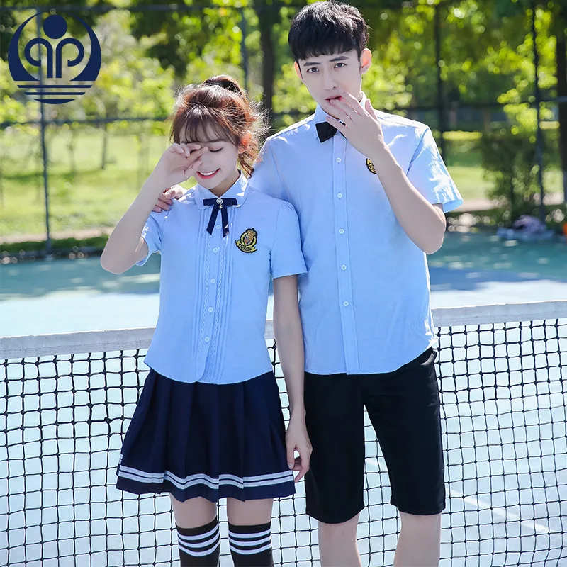 

School uniforms set 2018 new style summer British style short-sleeved shirt + skirt dj Navy uniforms two-piece