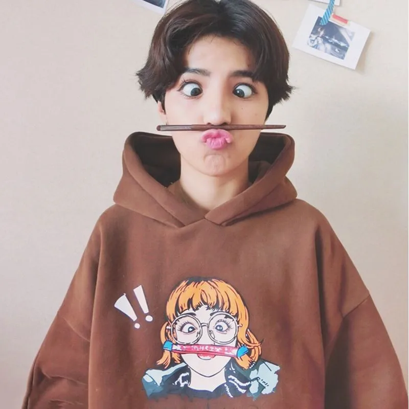 

Women Print Girl Hoodies Sweatshirts Outerwear Thickened Harajuku Clothes Feminina Loose Female Casual Student Coat Warm 2018