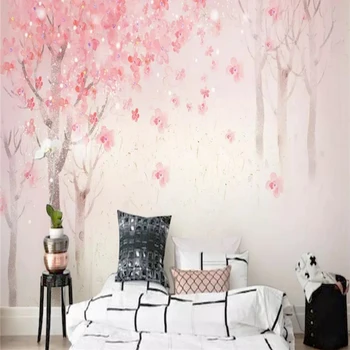 

Decorative wallpaper Hand-painted style watercolor cherry blossoms background wall