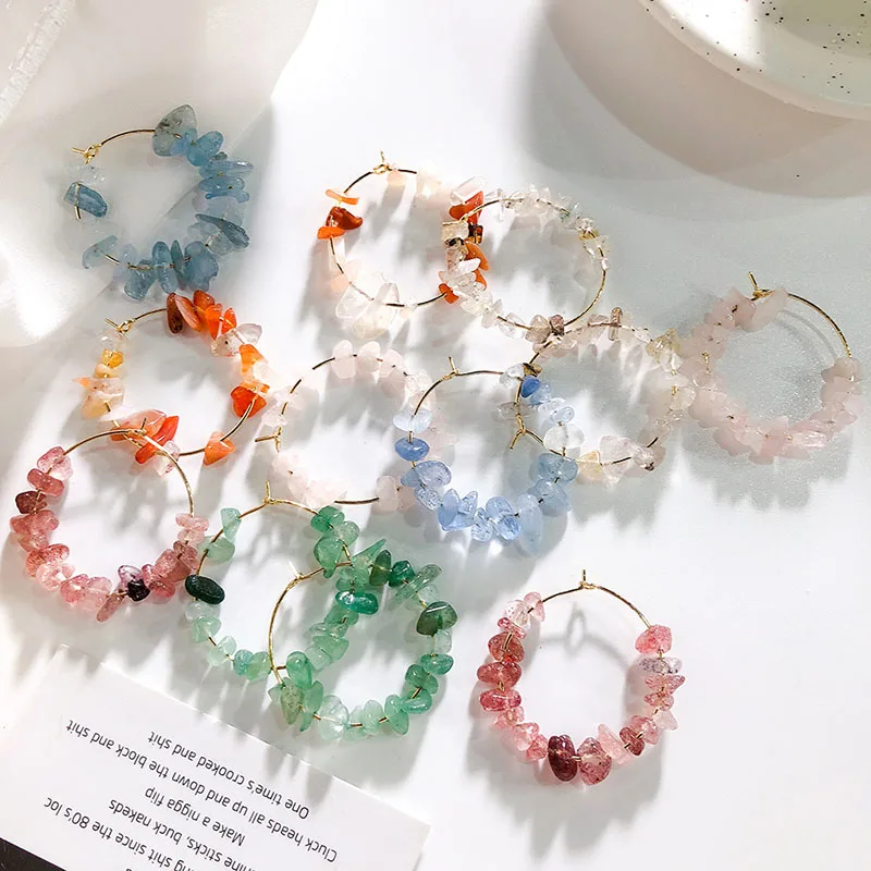 Корея новые Модные Красочные камни разного размера серьги-кольца для женщин модные аксессуары для ушей оригинальные Кристальные большие серьги