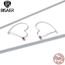 BISAER, серьги для любви, 925 пробы, серебро, романтичное сердце, розовый циркон, изысканные серьги-гвоздики для женщин, свадебные ювелирные изделия