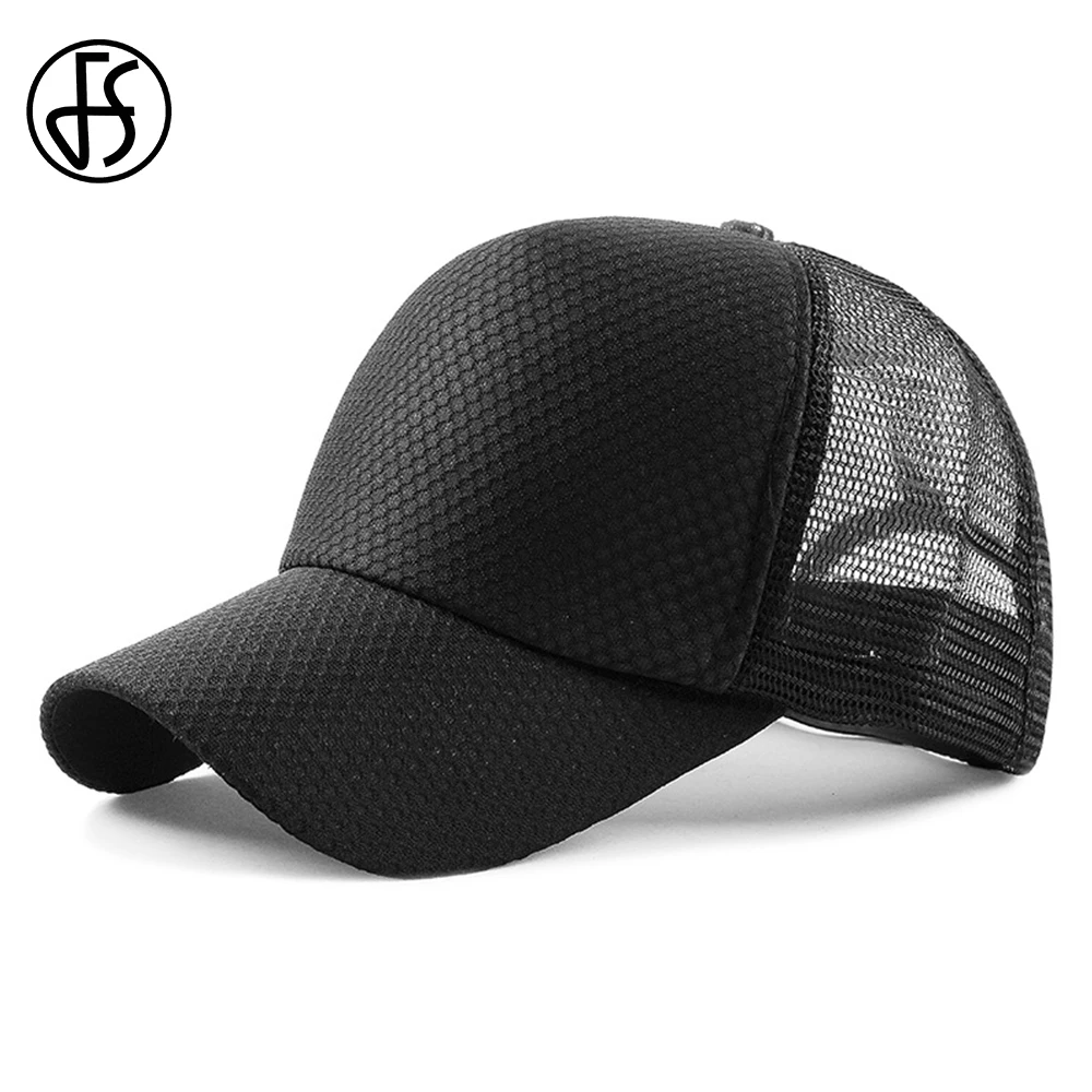 

FS Unisex Breathable Sweat Mesh Caps Streetwear Solid Baseball Hat Hip Hop Face Cap For Men Women Pink Black Bone Trucker Hats