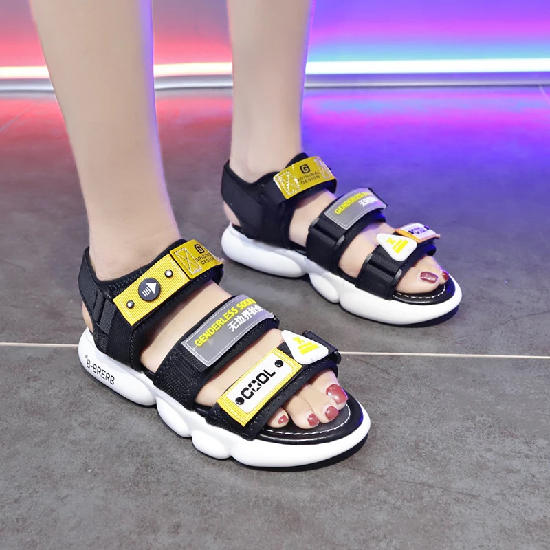 

Rimocy Women chunky heel flat sandals summer breathable light female shoes open toe Hook&Loop sandalias mujer 2019 casual shoes