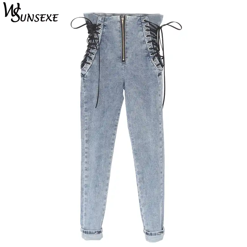 tie up high waisted jeans