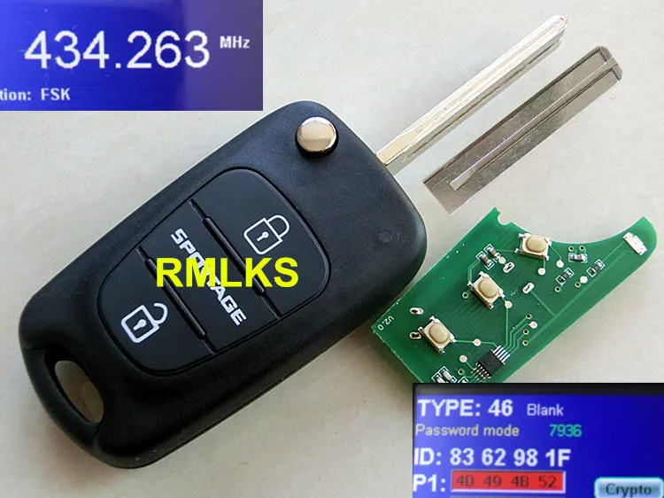 RMLKS 433MHz Chip ID46 Remote Key Fob Fit For Hyundai I30 IX35 Verna TOY40 Blade Kia Sportage Folding Flip 3 Buttons Car | Автомобили и