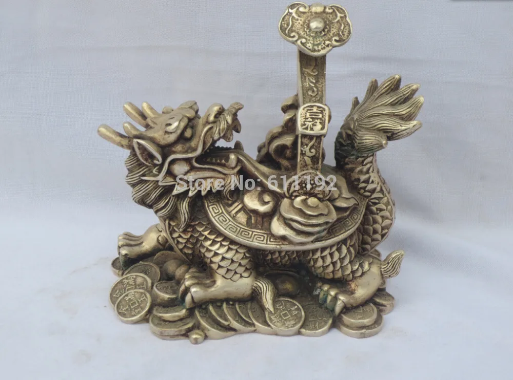 

6 Inch high Asian Tibet silver home decor dragon turtle sculpture,Wishful statue Metal crafts