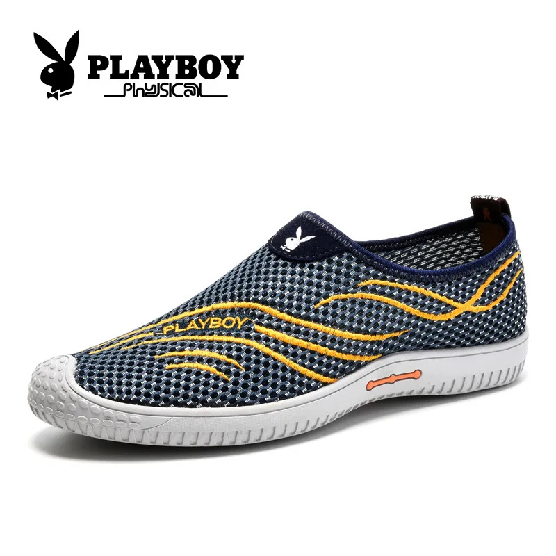 Playboy Новая модная мужская повседневная обувь из коллекции года, дешевые прогулки мужские туфли на плоской подошве Для мужчин дышащий Zapatillas Повседневная обувь Размер 38-44 - Цвет: Синий