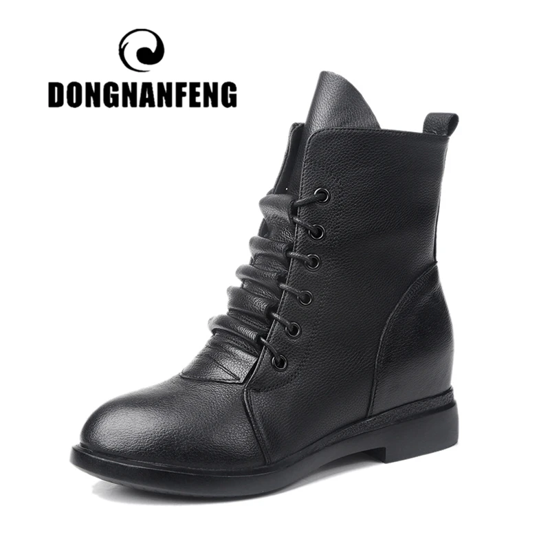 DONGNANFENG/женские ботильоны; женская обувь; сапоги из натуральной свиной кожи; плюшевые зимние MXN-829-1 на меху на молнии со шнуровкой