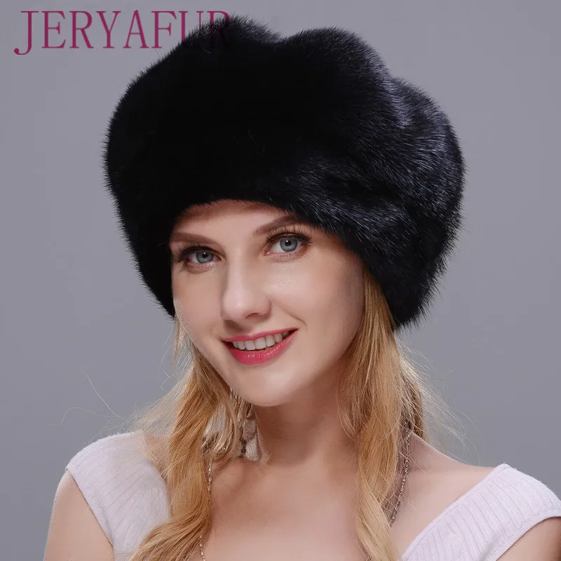 Женская шапка JERYAFUR черная меховая из натуральной норки в русском стиле зимняя