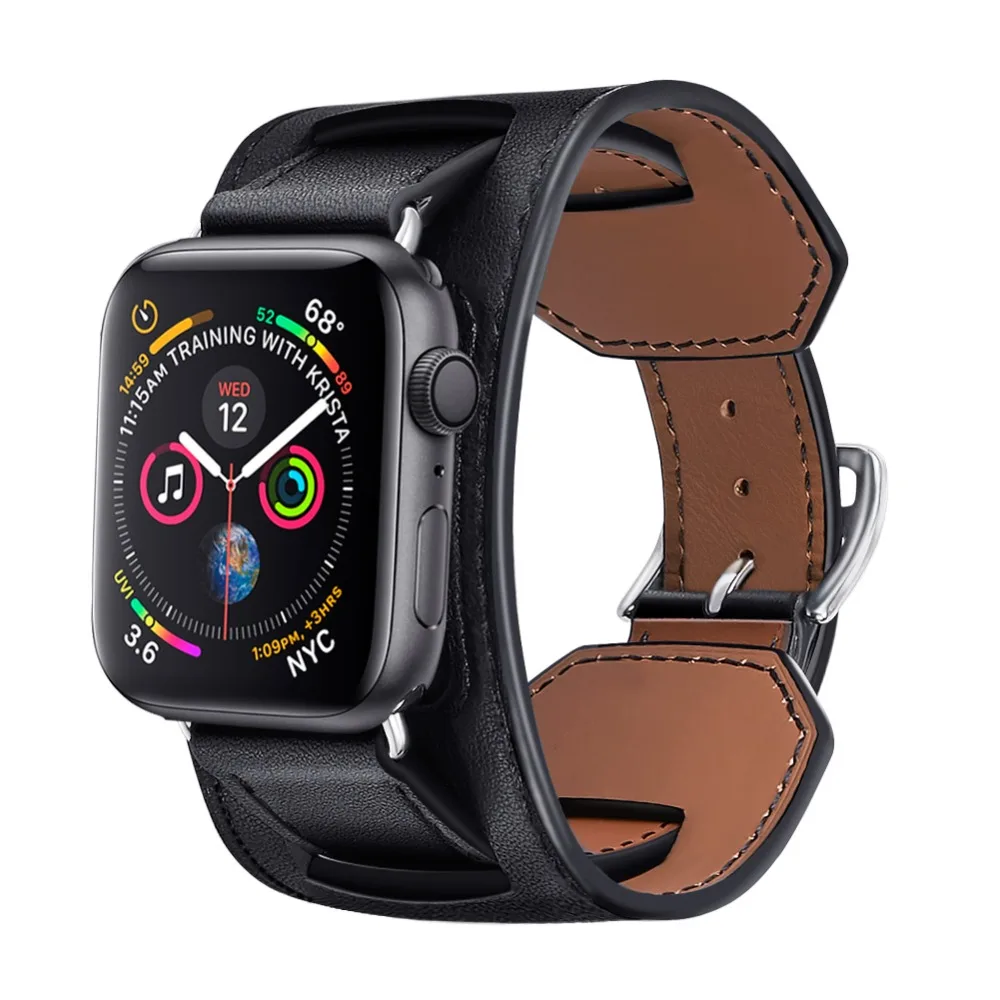 

38mm Genuine Leather Wrist Strap iPhone Smart Wrist Band Bracelet Replacement Wristband with Stainless Steel Adapter Metal Clasp