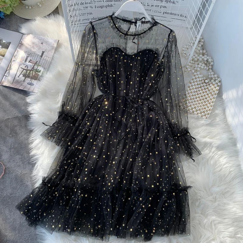 black mesh sparkly dress