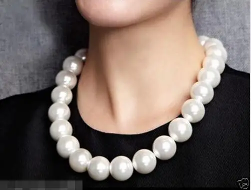 

Free Shipping >>>>>HUGE 18" 16MM ROUND WHITE SOUTHSEA SHELL PEARL NECKLACE
