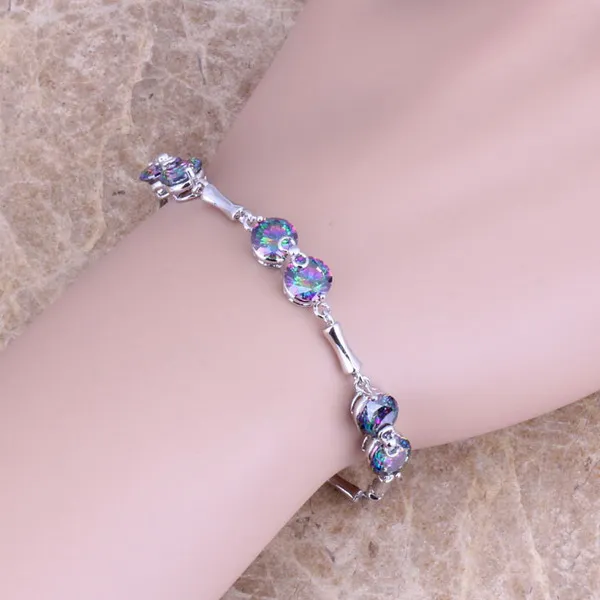 Rainbow Cubic Zirconia 925 Sterling Silver Link Chain Bracelet 6.5 7.5 inch For Women S0256-in ...