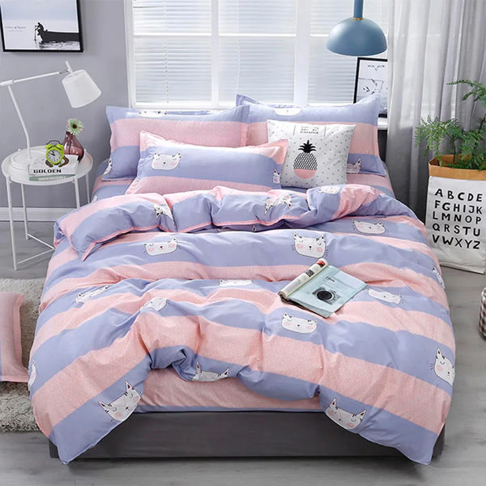 

3/4 pcs Single Printed Bedding Sets Cartoon lattice Pattern Bed Linen Polyester Duvet Cover Bed Sheet Pillowcases Cover Set