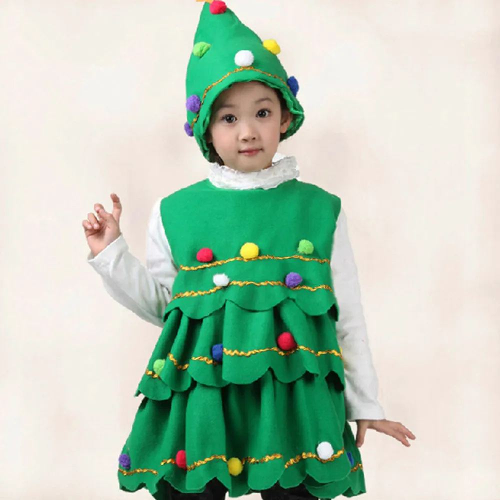 TELOTUNY/рождественское представление, зеленое платье для девочек детская Рождественская елка для костюма, платье вечерние топы, жилет+ шляпа, Z1123
