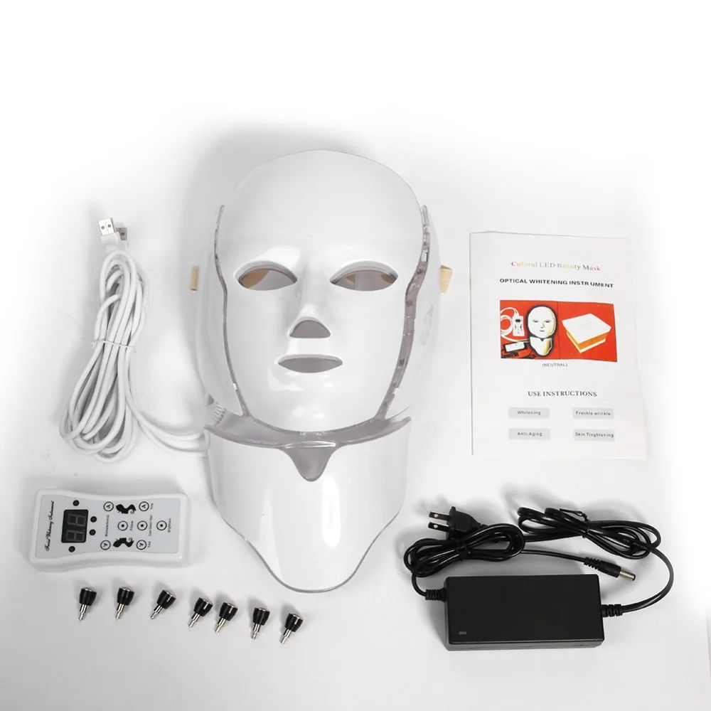 7 Colors Light LED Facial Mask With Neck Skin Rejuvenation Face Massage