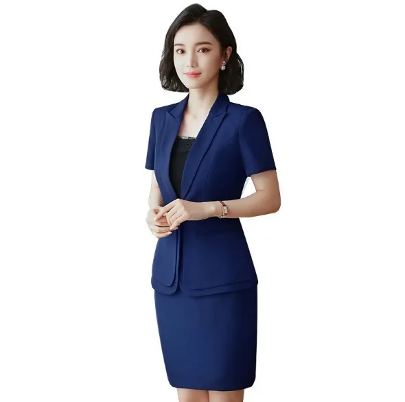 

Summer Formal Work Mini Skirt Suits for Women Casual Business Blazer Skirts Suits Plus Size Two Piece Skirt Set Black Blue Khaki