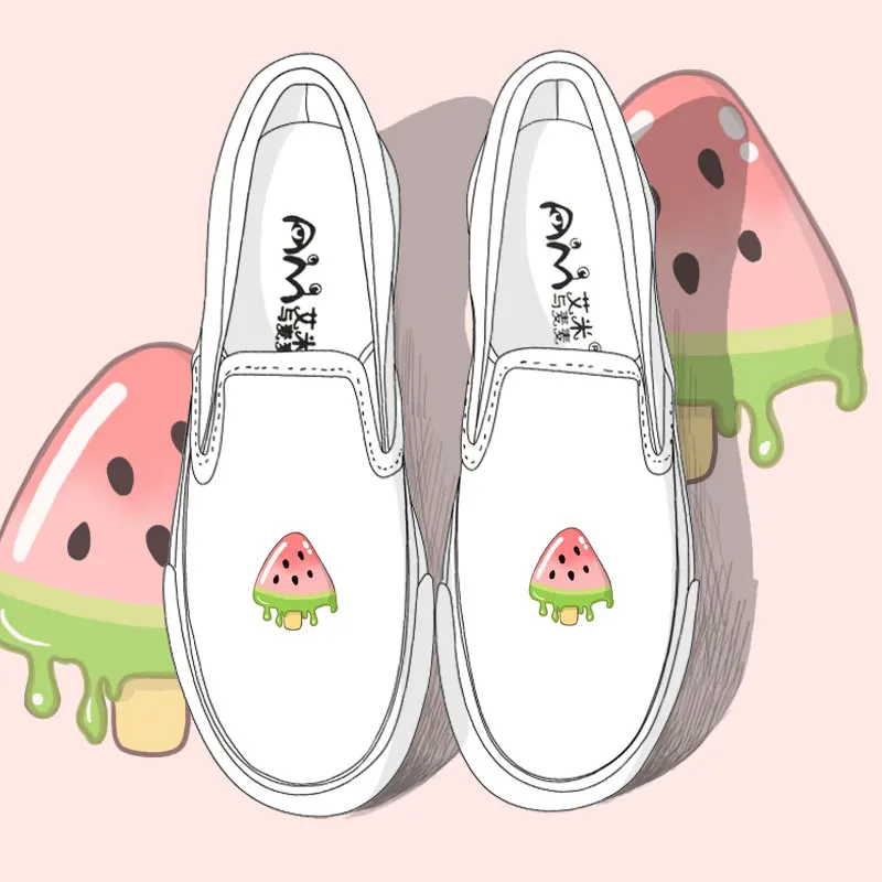 

Comfortable Breathable slip on canvas shoes printed summer watermelon casual height increased shoes