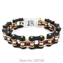 Free shipping! Purple Gold Black Heavy Bicycle Chain Biker Bracelet Stainless Steel Jewelry Motor Biker Men Bracelet SJB0281