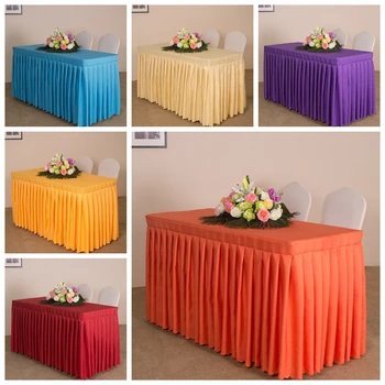 

polyester Table cover with skirt table swag pleated style made together wedding hotel table decoration tablecloth