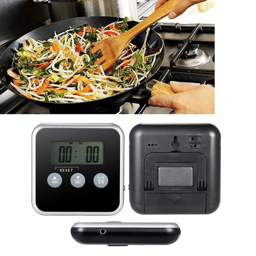 

1Pc Digital Display C/F Food Thermometer Probe Timer Meter Cooking Kitchen BBQ Meat Light Weight Portable Compact