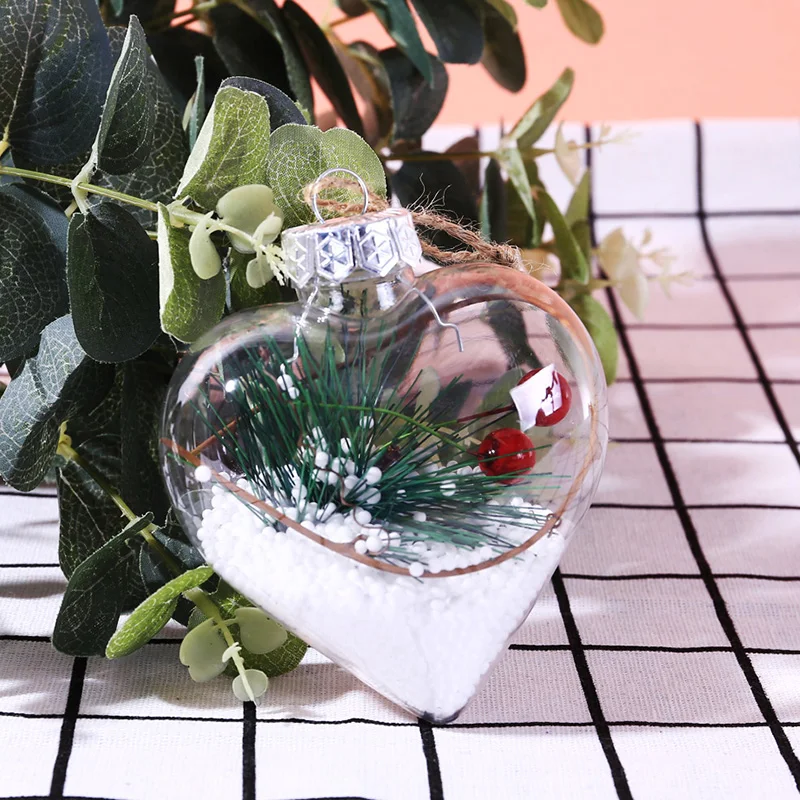 Рождественское украшение для дома, Рождественская елка, висячий шар в форме сердца, прозрачный пластиковый шар для открывания, украшение в виде капли, подарок DIY