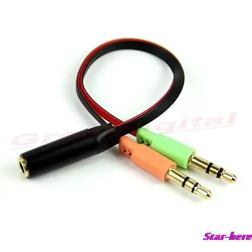 Wholesale 5pcs/lot 3.5mm Earphone Jack 1 Female to 2 Male Audio Splitter Connecter Flat Cable