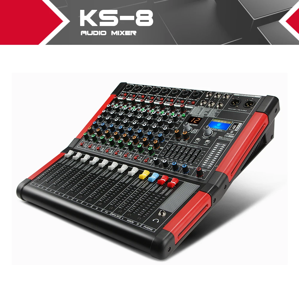 XTUGA KS 8 8 Channel Audio mixer sound board With digital display MP3 Bluetooth EQ Effects