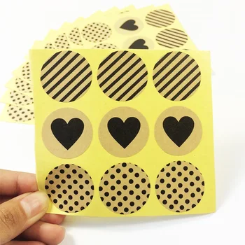 

90pcs/lot Vintage Fashion Heart+Dots+Twill Series Round Kraft Paper Sticker For Handmade Products Gift Sealing label Sticker