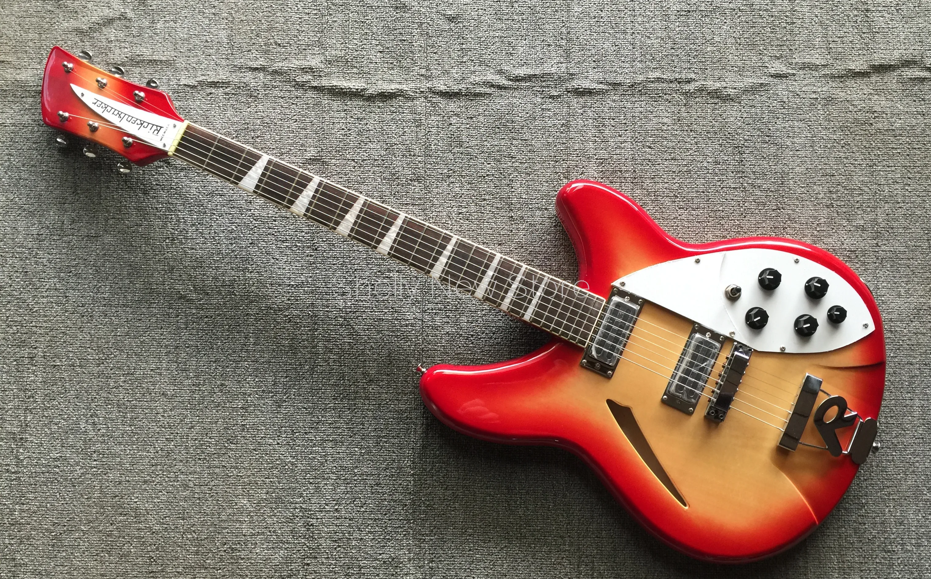 

Shelly new store custom cherryburst RK white pickguard hollow body rick R tremolo electric guitar musical instrument shop