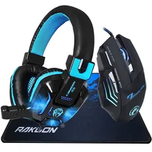 Canleen глубокий бас светодиодный светильник Pro Игровые наушники гарнитура+ 5500 dpi Регулируемый 7 кнопок мышь подарок+ коврик