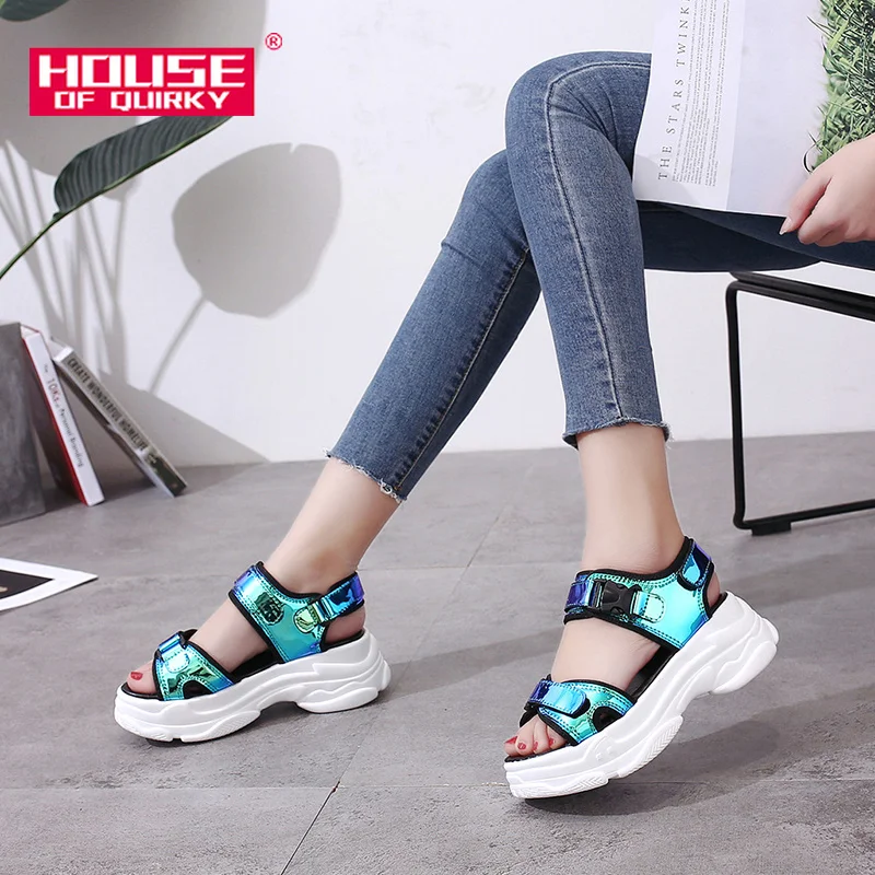 Buy Sexy Open toed Women Sport Sandals Wedge Hollow Out Women Sandals Outdoor Cool Platform Shoes Women Beach Summer Shoes 2019 New