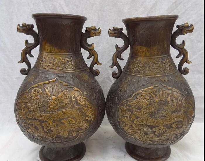 

shitou 002257 12" Chinese Bronze Gilt Wealth Dragon Head Unicorn Statue Flower Vase Pot Pair discount 30% (C0324)
