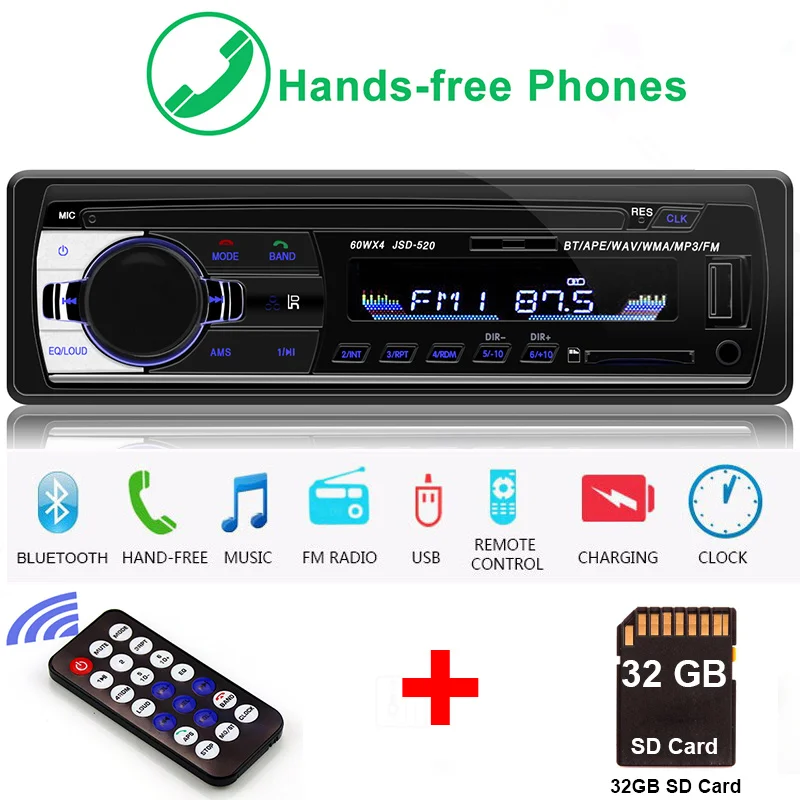 Автомагнитола 1 Din Bluetooth SD MP3 плеер Coche радио Estereo Poste Para Авто аудио стерео Carro Samochodowe Automotivo - Цвет: E--Autoradio SD32GB