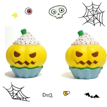 

Halloween Squishy Pumpkin Cupcake Simulation Squeeze Slow Rising Cupcake with Pumpkin Devil Face Stress Relieve Decoration Toy for Kids/Adults